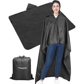 DUKUSEEK Outdoor Waterproof Stadium Blanket with Hood, Windproof Camping Blankets for Cold Weather, Sports, Yard, Soccer, Large Warm Fleece All Weather Blankets,Navy Blue 78"x56"