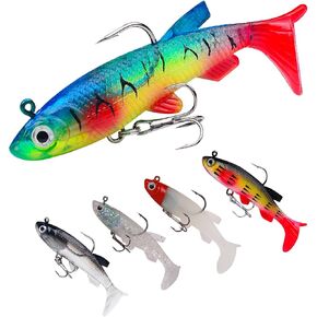 5PCS/Box Soft Bionic Fishing Lures Bass Wobbler with T Tail， Artificial Bait Jig Head Submerged Lures, for Saltwater and Freshwater Fishing 13.5g/0.47oz