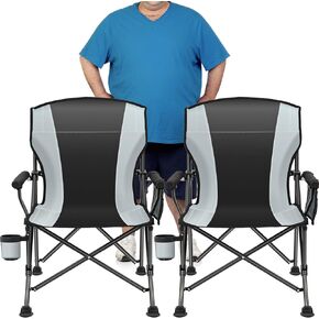2 Pack Oversized Folding Camping Chair for Adults，Supports 450 lbs Camping Chairs，Heavy Duty Lawn Chair with Side Pockets，Outdoor Camping, Beach, Fishing, Picnic,Hiking Foldable Camping Chair…