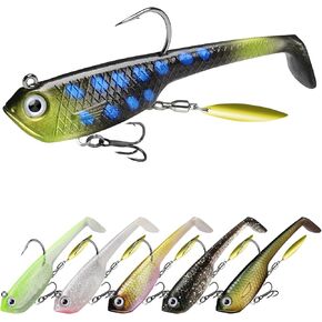 Pre-Rigged Soft Fishing Lures, Curly Tail Swimbait Lures for Bass Fishing, Lifelike Soft Tadpole Swimbait with Spinner for Crappie Trout Fishing，All Season Freshwater Fishing Bait for Warriors