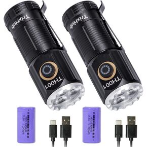 Small Rechargeable Flashlight 2-Pack, 1500 High Lumens Super Bright USB-C Charge LED Compact Powerful Mini Pocket Clip-on Flash Light Torch for Home Outage Camping Hiking EDC Tactical Waterproof