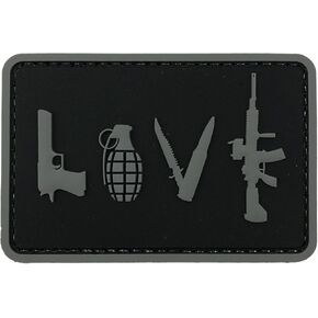 LOVE Symbol Sign Tactical PVC Patch with Hook Fastener Backing by uuKen Tactical Gear (Black and Grey)