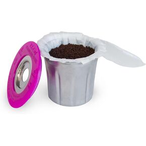 EZ-Cup Stainless Steel Reusable K Cup Coffee Pod + 25 Disposable Paper Filters - Refillable Capsule Compatible with Keurig 1.0 2.0 K-Slim K-Mini Plus K-Duo K-Series & Other Select Models