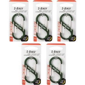 Nite Ize S-Biner Aluminum Dual Carabiner - Size 3 - Olive - 5 Count (5 Pack)