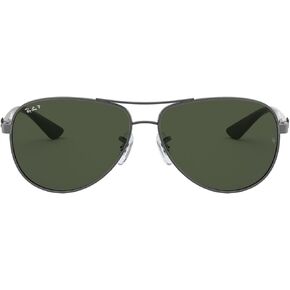 نظارة شمسية Ray-Ban للرجال RB8313 من ألياف الكربون Aviator، معدنية/أخضر داكن مستقطبة، 61 ملم