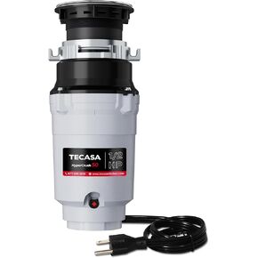 TECASA Garbage Disposal Food Waste, Continuous Feed, Stainless Steel Food Waste Grinding System for Kitchen Sink Food Waste, 1/2HP, Power Cord Included, White and Black