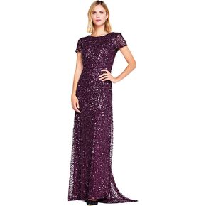 Adrianna Papell Women's Scoop Back All-Over Beaded Gown, Deep Blue, 8