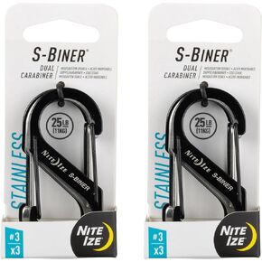 Nite Ize S-Biner Dual Carabiner Stainless Steel - Size 3 - Black/Stainless - 6 Count (2 Pack)