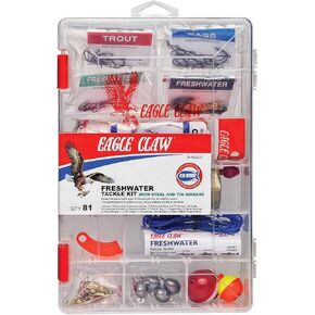 EAGLE CLAW LEAD ALTERNATIVE FRESHWATER TACKLE KIT, 81 LEAD ALTERNATIVE PIECES, CONATINS SINKERS, TACKLE AND ASSORTED HOOKS FOR FRESHWATER FISHING