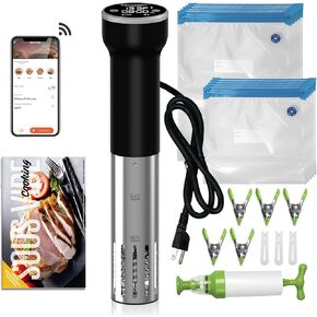 جهاز Sous Vide Wi-Fi، طباخ دقيق لدورة الغمر، طقم Sous Vide مع 30 كيسًا مفرغًا، مضخة تفريغ، درجة حرارة دقيقة ومؤقت، 1000 وات، خالي من الضوضاء، IPX7 مقاوم للماء، مطبخ Cattleman in Kuwait