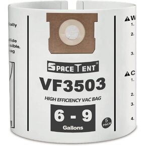 SpaceTent 5 Pack VF3503 Size b Vacuum Bags for Ridgid 6 to 9 Gallon Wet/Dry Vacs.