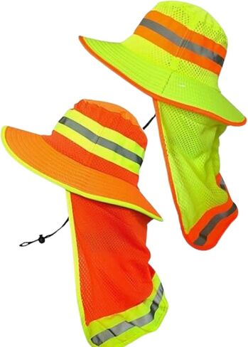 Men High Visibility Reflective Work Safety Sun Hat with Neck Flap Wide Brim Boonie UV Protection in Saudi Arabia