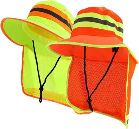 Men High Visibility Reflective Work Safety Sun Hat with Neck Flap Wide Brim Boonie UV Protection in Saudi Arabia