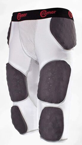 Cramer Thunder 7 Pad Football Girdle With Integrated Hip, Thigh and Tailbone Pads, Designed for Protection from High Impacts, High Hip Pad Coverage, Extra Thigh Protection Padding, White, 4X-Large in Kuwait