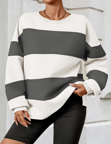 ZESICA المرأة الخريف البلوز بلايز Crewneck كم طويل فضفاض المتضخم مخطط بلوزة صوف 2024 الملابس in Saudi Arabia