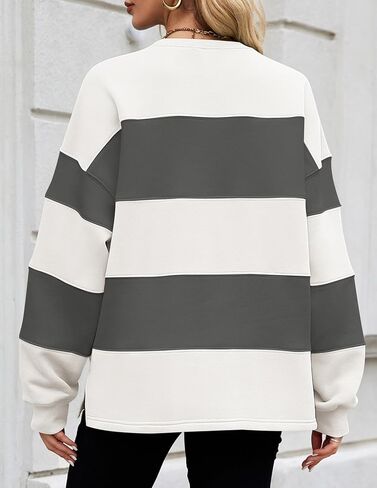 ZESICA المرأة الخريف البلوز بلايز Crewneck كم طويل فضفاض المتضخم مخطط بلوزة صوف 2024 الملابس in Saudi Arabia