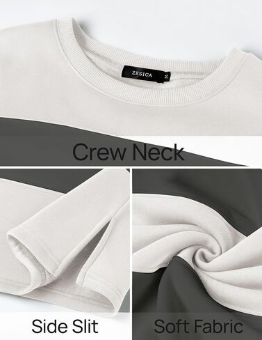 ZESICA المرأة الخريف البلوز بلايز Crewneck كم طويل فضفاض المتضخم مخطط بلوزة صوف 2024 الملابس in Saudi Arabia
