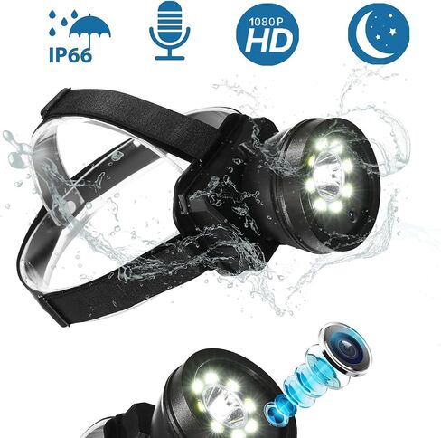 Headlamp Wearable Camera,Head Mounted Camera,1080P HD Video Camcorder,LED Headlamp Rechargeable,IP66 Waterproof, Rechargeable Hands Free Head Mounted Camera, for Camping, Running, Climbing, Hiking in Saudi Arabia
