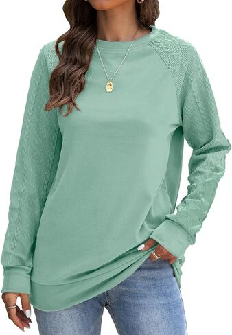 Bluetime Womens Crewneck Sweatshirts Loose Fit Cable Knit Long Sleeve Tunic Top Casual Pullover Sweater Fall Tops Shirts in Saudi Arabia
