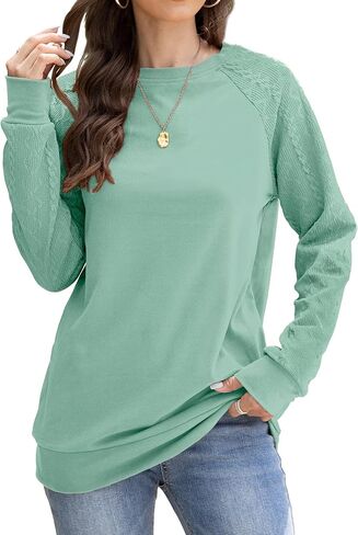 Bluetime Womens Crewneck Sweatshirts Loose Fit Cable Knit Long Sleeve Tunic Top Casual Pullover Sweater Fall Tops Shirts in Saudi Arabia