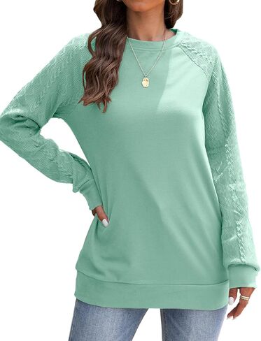 Bluetime Womens Crewneck Sweatshirts Loose Fit Cable Knit Long Sleeve Tunic Top Casual Pullover Sweater Fall Tops Shirts in Saudi Arabia