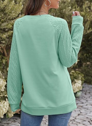 Bluetime Womens Crewneck Sweatshirts Loose Fit Cable Knit Long Sleeve Tunic Top Casual Pullover Sweater Fall Tops Shirts in Saudi Arabia