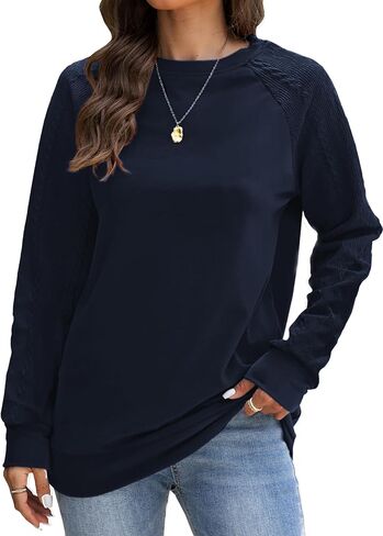 Bluetime Womens Crewneck Sweatshirts Loose Fit Cable Knit Long Sleeve Tunic Top Casual Pullover Sweater Fall Tops Shirts in Saudi Arabia