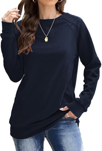 Bluetime Womens Crewneck Sweatshirts Loose Fit Cable Knit Long Sleeve Tunic Top Casual Pullover Sweater Fall Tops Shirts in Saudi Arabia