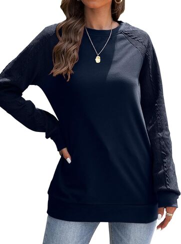 Bluetime Womens Crewneck Sweatshirts Loose Fit Cable Knit Long Sleeve Tunic Top Casual Pullover Sweater Fall Tops Shirts in Saudi Arabia