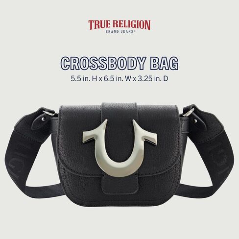 حقيبة كروس نسائية من True Religion، حقيبة كتف صغيرة قابلة للتعديل مع شعار حدوة الحصان، رمادي داكن in Kuwait