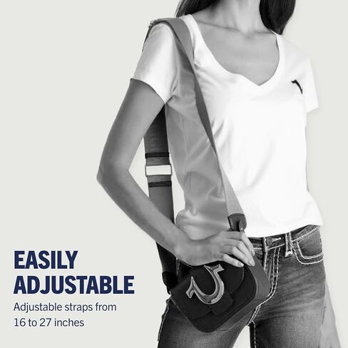 حقيبة كروس نسائية من True Religion، حقيبة كتف صغيرة قابلة للتعديل مع شعار حدوة الحصان، رمادي داكن in Kuwait