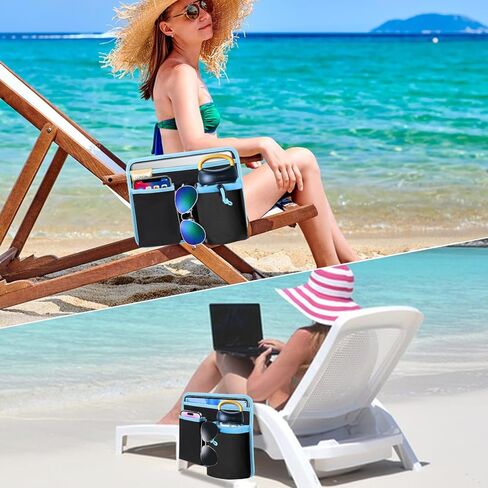 Camping Beach Chair Side Organizer Armchair Beach Chair Cup Holder Armrest Storage Bag Side Pocket Bag Folding Chair Cup Organizer Hanging Chair Attachment for Ipad,Phone,Book,Bottle,Sunglasses in Kuwait