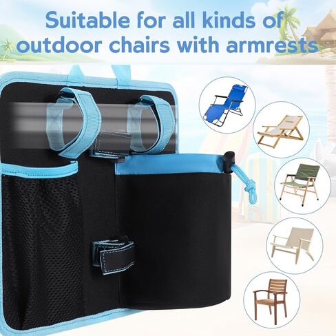 Camping Beach Chair Side Organizer Armchair Beach Chair Cup Holder Armrest Storage Bag Side Pocket Bag Folding Chair Cup Organizer Hanging Chair Attachment for Ipad,Phone,Book,Bottle,Sunglasses in Kuwait