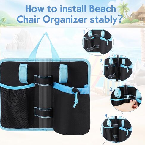 Camping Beach Chair Side Organizer Armchair Beach Chair Cup Holder Armrest Storage Bag Side Pocket Bag Folding Chair Cup Organizer Hanging Chair Attachment for Ipad,Phone,Book,Bottle,Sunglasses in Kuwait