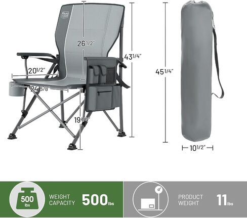 TIMBER RIDGE Oversized Folding Camping Chair with Lumbar Support Adjustable High Back Heavy Duty for Adults Support up to 500lbs with Cup Holder, Cooler Bag, Side Pocket, Grey in Saudi Arabia