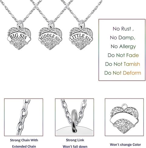 مجموعة قلادة الأخت الكريستالية من لاوهونمين، أخت صغيرة صغيرة في المنتصف للنساء والبنات، 9 أنماط و3 ألوان in Kuwait