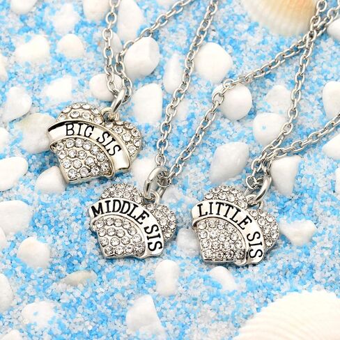 مجموعة قلادة الأخت الكريستالية من لاوهونمين، أخت صغيرة صغيرة في المنتصف للنساء والبنات، 9 أنماط و3 ألوان in Kuwait