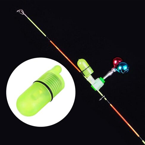 LIOOBO 60 pcs LED Night Fishing Rod Bite Bait Alarm Light with Twin Bells Ring Fishing Bite Alarm Indicator On Fishing Rod Sea Fishing Rod Light Clip Green Fishing Accessories in Kuwait