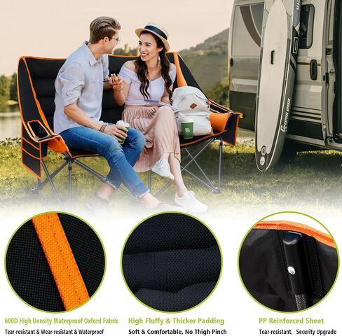 Camping Chairs Oversized Camping Chair Portable Double Camping Chair for Adults Heavy Duty Folding Chair Support 700LBS with Cup Holders & Large Side Organizer Pockets for Camping/Car Trunk/Campfires in Saudi Arabia