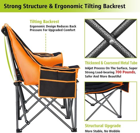 Camping Chairs Oversized Camping Chair Portable Double Camping Chair for Adults Heavy Duty Folding Chair Support 700LBS with Cup Holders & Large Side Organizer Pockets for Camping/Car Trunk/Campfires in Saudi Arabia