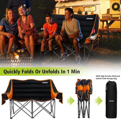 Camping Chairs Oversized Camping Chair Portable Double Camping Chair for Adults Heavy Duty Folding Chair Support 700LBS with Cup Holders & Large Side Organizer Pockets for Camping/Car Trunk/Campfires in Saudi Arabia