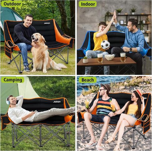 Camping Chairs Oversized Camping Chair Portable Double Camping Chair for Adults Heavy Duty Folding Chair Support 700LBS with Cup Holders & Large Side Organizer Pockets for Camping/Car Trunk/Campfires in Saudi Arabia