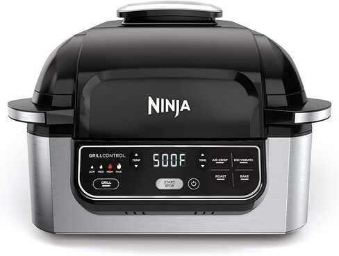 Ninja EG201 Foodi 6-in-1 Indoor Grill with Air Fry, Roast, Bake, Broil, & Dehydrate, 2nd Generation, Black/Silver in Saudi Arabia