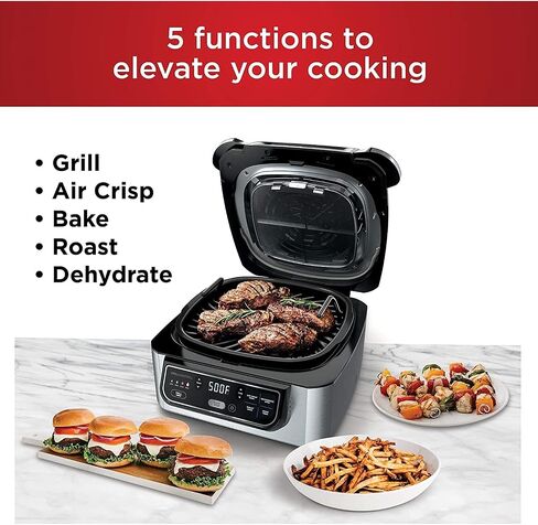 Ninja EG201 Foodi 6-in-1 Indoor Grill with Air Fry, Roast, Bake, Broil, & Dehydrate, 2nd Generation, Black/Silver in Saudi Arabia