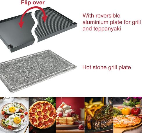 Indoor Grill TAMARIT Table Grill Non-Stick Raclette Grill Portable Electric Grills Korean Barbecue BBQ Grill 2 in 1 Removble Reversible Grills Griddle 1450W Keep Warm Temperature Control Adjustable in Kuwait