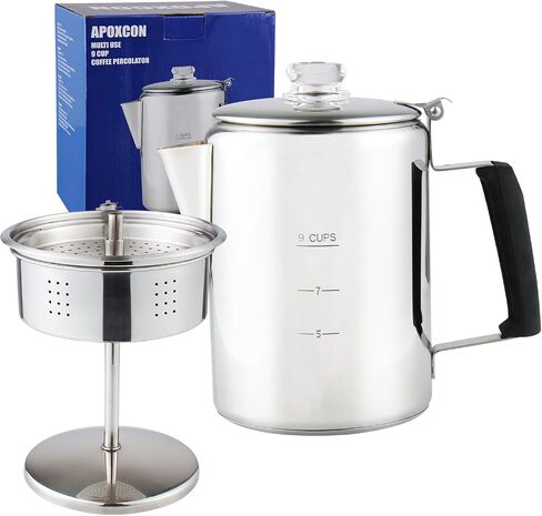 APOXCON Multi Use Percolator Coffee Pot with Glass Knob and Silica Gel Handle, Stainless Steel Coffee Maker for Indoor Induction Cooktop, Electric Stove, Outdoor Campfire Stovetop 6 Cup in Saudi Arabia
