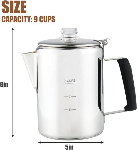 APOXCON Multi Use Percolator Coffee Pot with Glass Knob and Silica Gel Handle, Stainless Steel Coffee Maker for Indoor Induction Cooktop, Electric Stove, Outdoor Campfire Stovetop 6 Cup in Saudi Arabia