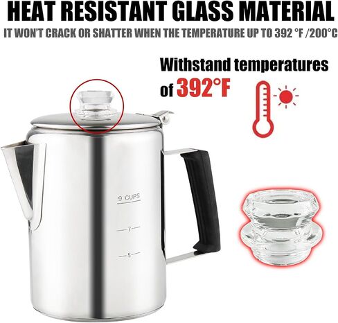 APOXCON Multi Use Percolator Coffee Pot with Glass Knob and Silica Gel Handle, Stainless Steel Coffee Maker for Indoor Induction Cooktop, Electric Stove, Outdoor Campfire Stovetop 6 Cup in Saudi Arabia