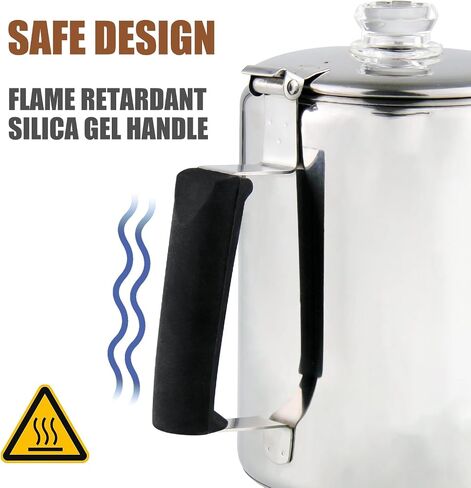 APOXCON Multi Use Percolator Coffee Pot with Glass Knob and Silica Gel Handle, Stainless Steel Coffee Maker for Indoor Induction Cooktop, Electric Stove, Outdoor Campfire Stovetop 6 Cup in Saudi Arabia