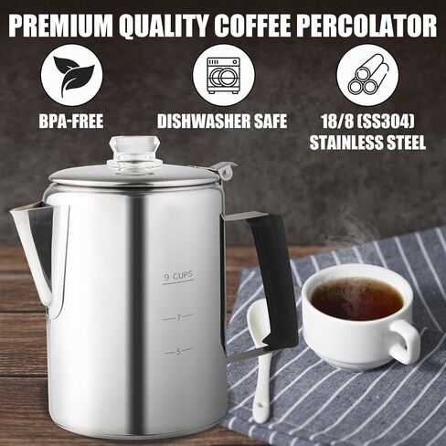 APOXCON Multi Use Percolator Coffee Pot with Glass Knob and Silica Gel Handle, Stainless Steel Coffee Maker for Indoor Induction Cooktop, Electric Stove, Outdoor Campfire Stovetop 6 Cup in Saudi Arabia